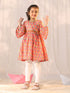 Girl's' Pink And White Kurta Leggings Set
